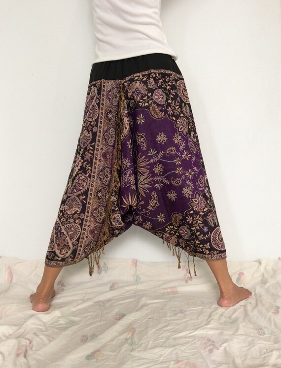 Purple Soft Silk Harem Pants with Flara patterned by ThaiFascinate