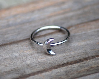 Moon Ring, Silver Moon Ring, 925 Sterling Silver, Vertical Moon