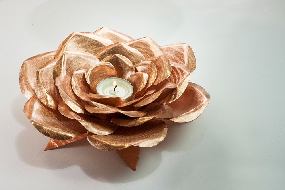 Copper Rose Candle holder metal roses art Perfect for