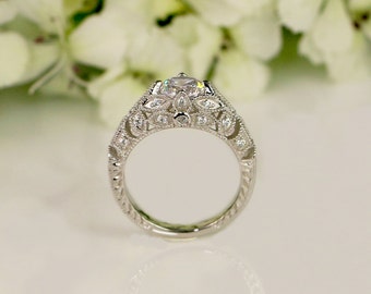 Vintage Style Engagement Ring - Art Deco Ring - Wedding Ring - Promise Ring - Cubic Zirconia Ring - Sterling Silver