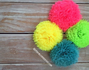 6 Shabby Neon Puff Flowers - Choose Your Color - 2 1/2" Flower Head - Hair Accessory Supplies - DIY - Create Your Own Accessories