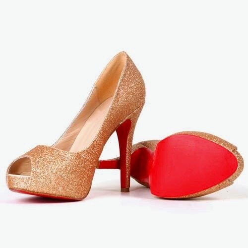 Sparkly gold glitter heels with red glossy by CrystalCleatss