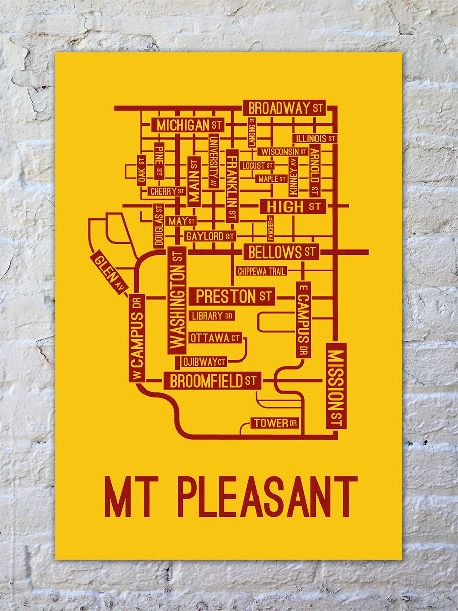 Mount Pleasant Michigan Street Map Poster by SchoolStreetPosters