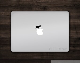 Raven - Mac Apple Logo Cover Laptop Vinyl Decal Sticker Macbook Decal Unique Animal Crow Bird