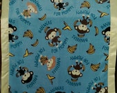 Fleece Quilt Satin bound Bananas for mommy Monkey blanket Throw 29"X34" nonpill fleece single layered lightweight comfort Blue Yellow