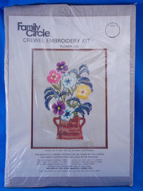 Flower Jug Crewel Embroidery Kit Stamped Family Circle by RDOOR2u