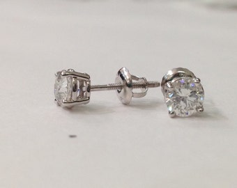 1 Carat Diamond Stud Earrings - Screwback 4 Prong 18K