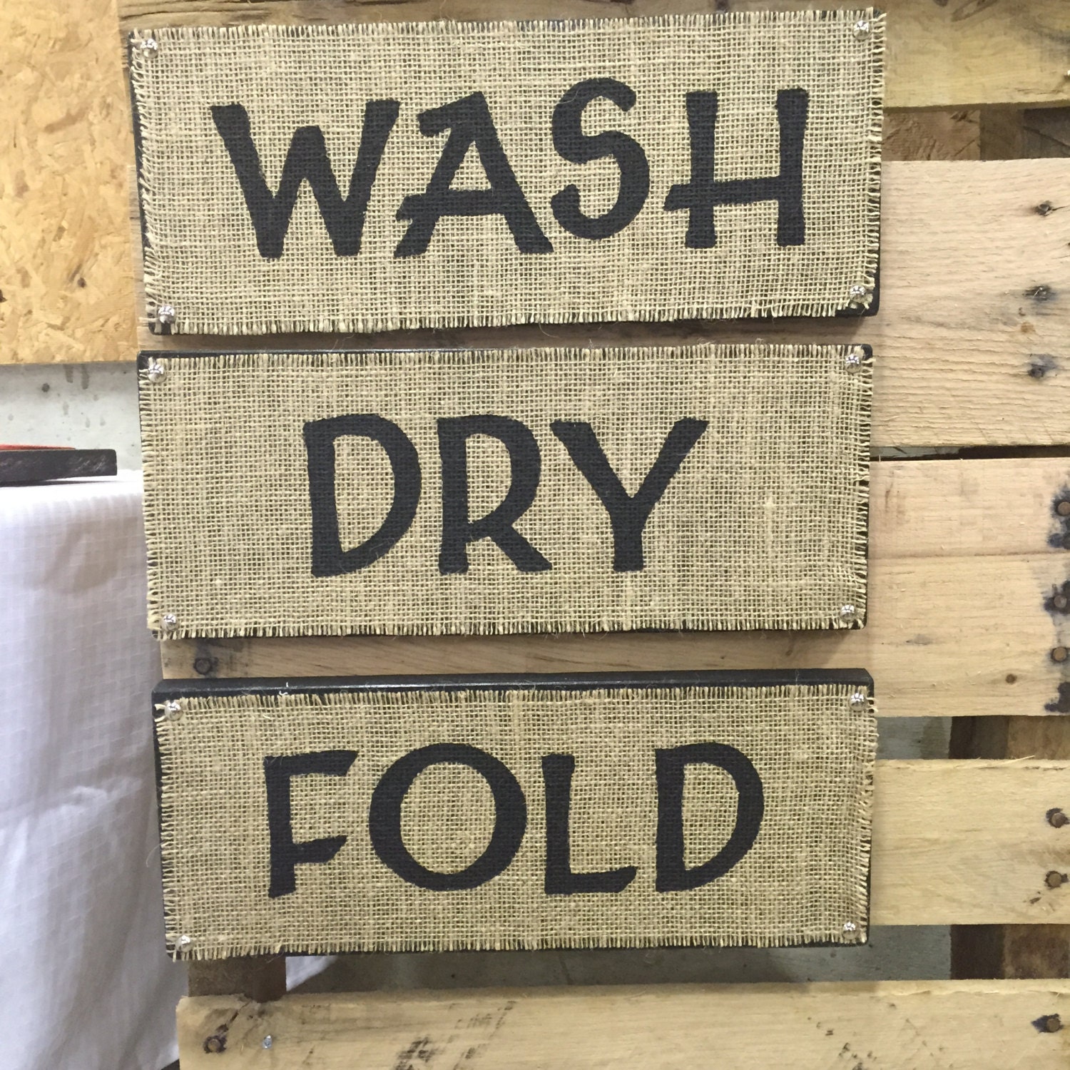 Burlap Laundry Signs/Wash/Dry/Fold