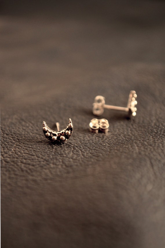 Carved White Crescent Moon Split Gauge Double Sided Jacket Earrings