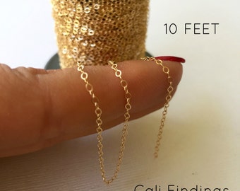 14K Gold Fill Chain - 10 FEET - Flat Cable Chain 1.3mm, Gold Cable Chain, Dainty Gold Chain, 10 Feet Gold Chain, Gold Fill Flat Cable Chain