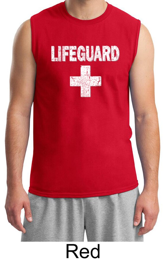 Men's Funny Shirt Distressed Lifeguard Muscle Tee T-Shirt