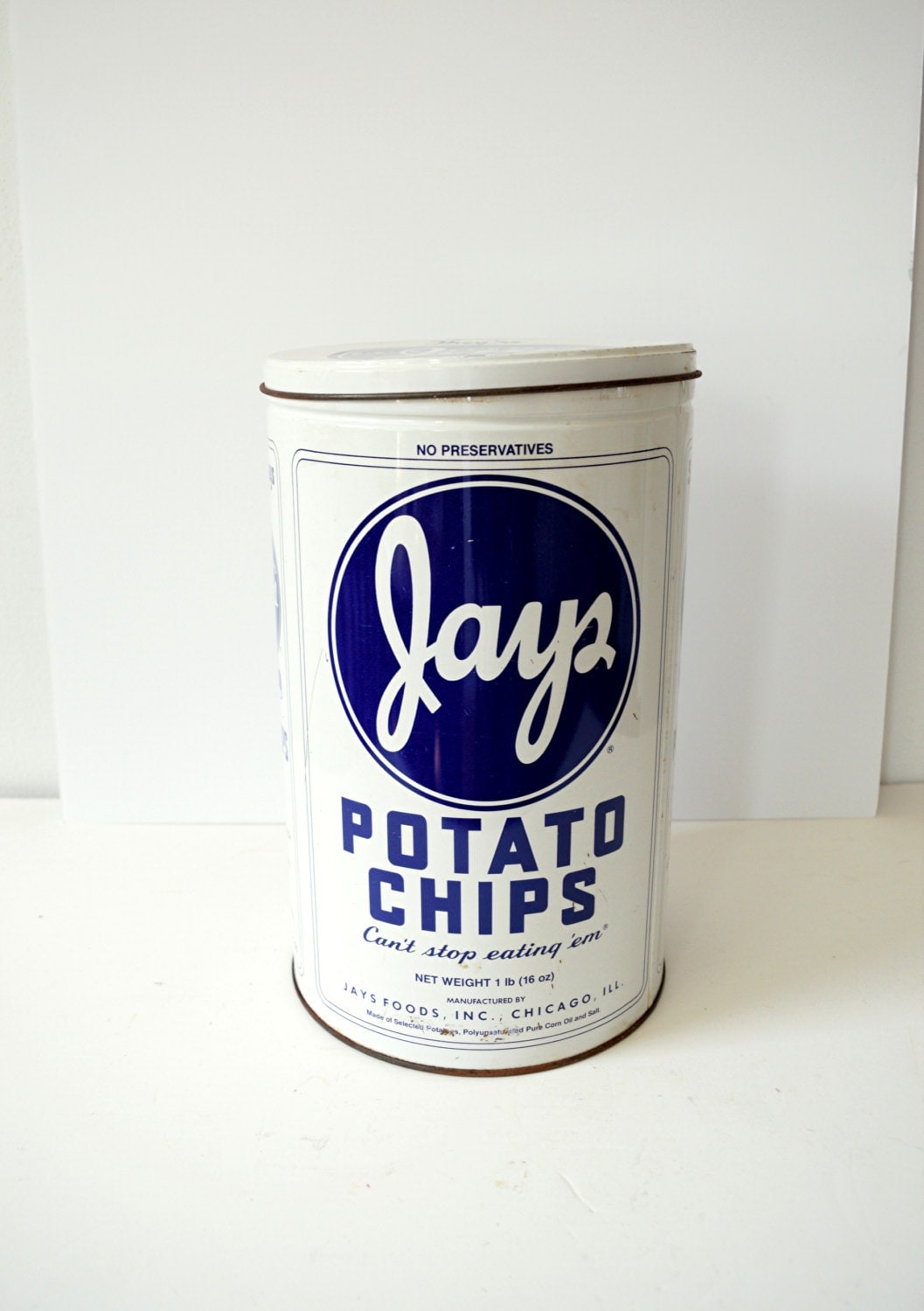 Vintage Potato Chip Tin . Jays Potato Chips . Blue by 3WrenStreet
