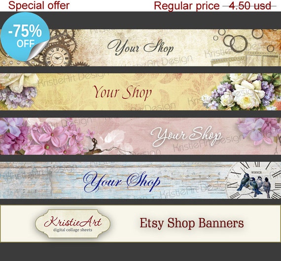 75 OFF SALE ETSY Shop Small Banners Set 2. Digital banner