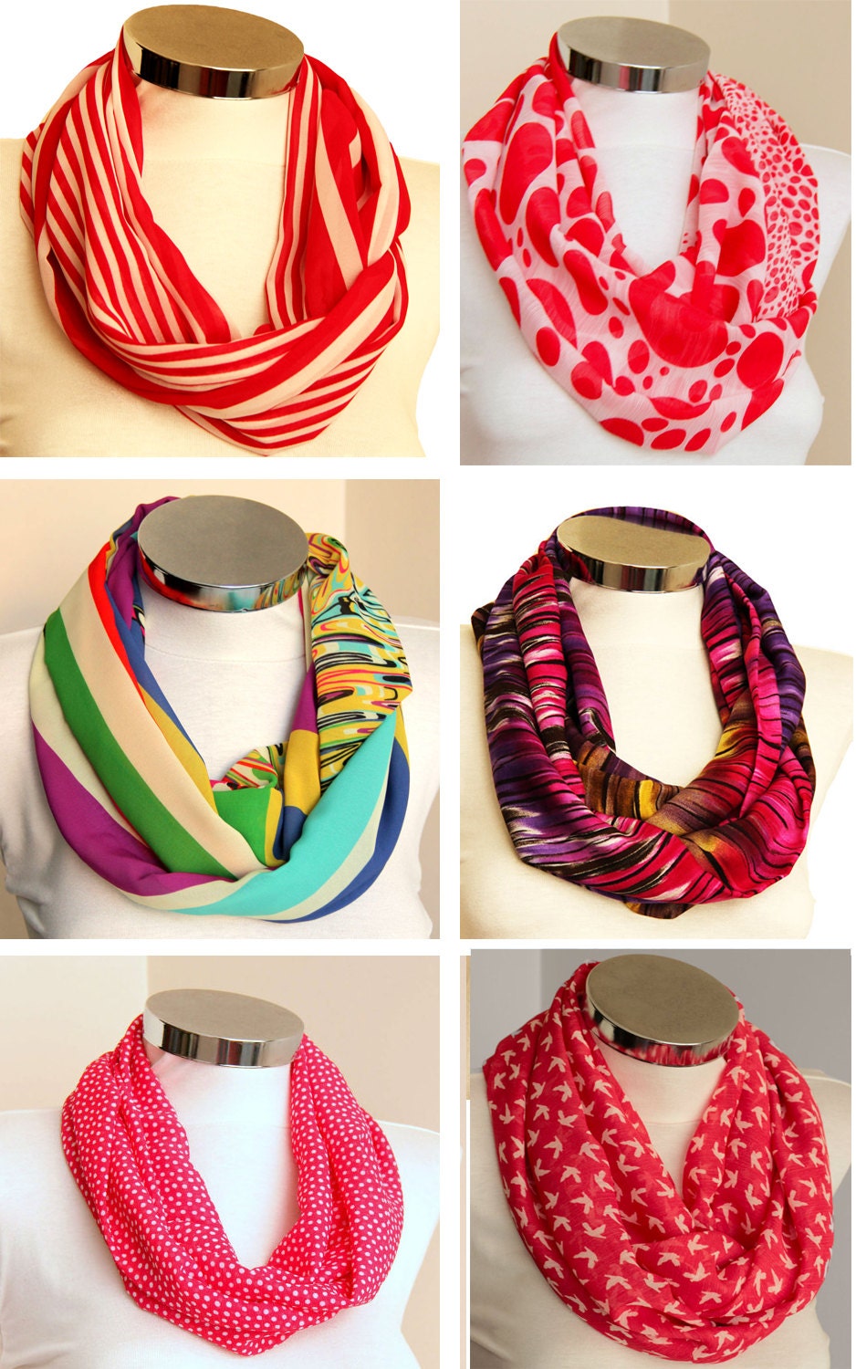 Infinity scarves for women red and white stripes