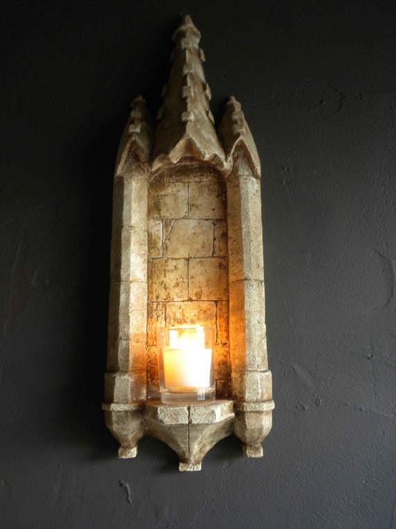 GOTHIC NICHE candle holder stone effect eccesiastical wall