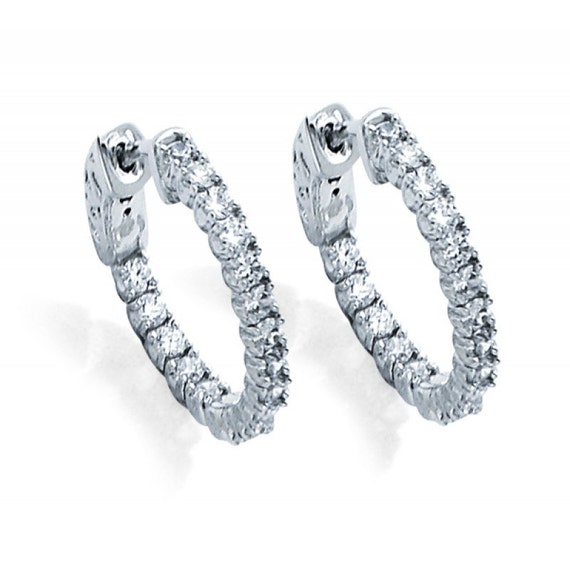 Carat Diamond Hoop Earrings 18k White Gold - Inside Out Diamond ...