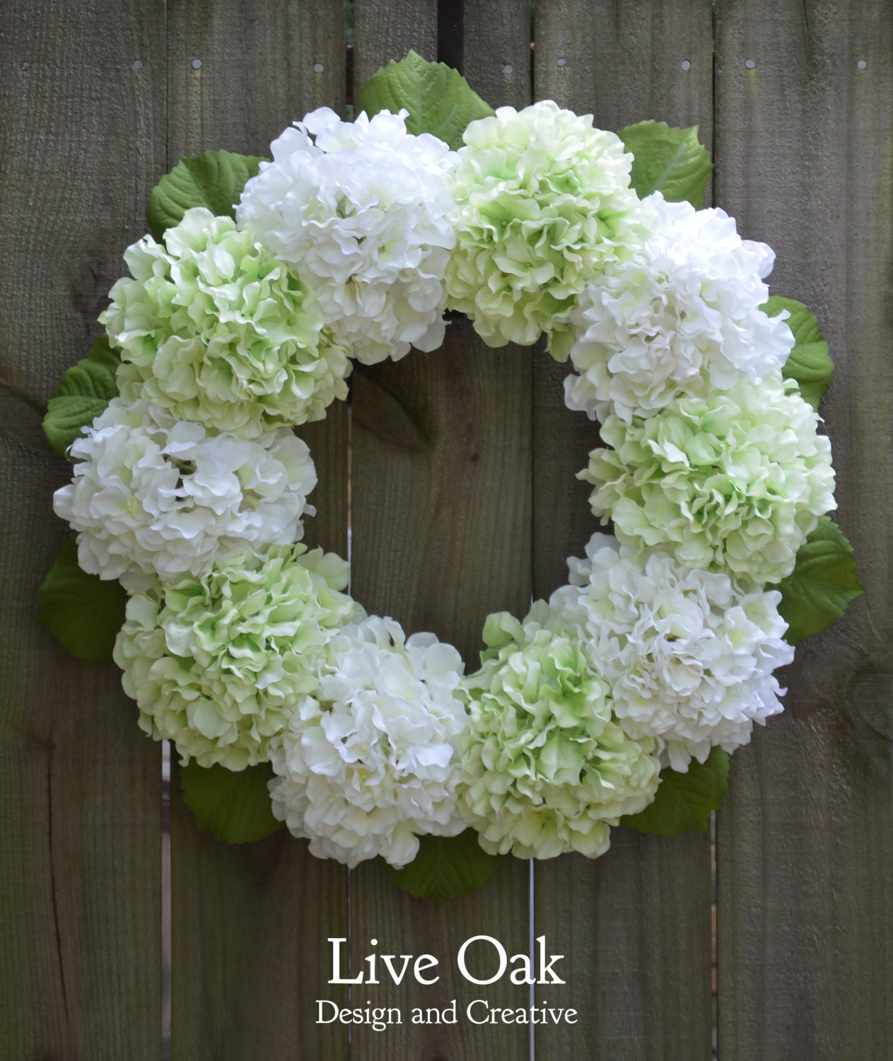 White and Green Hydrangea Wreath by LiveOakDesignCreate on Etsy