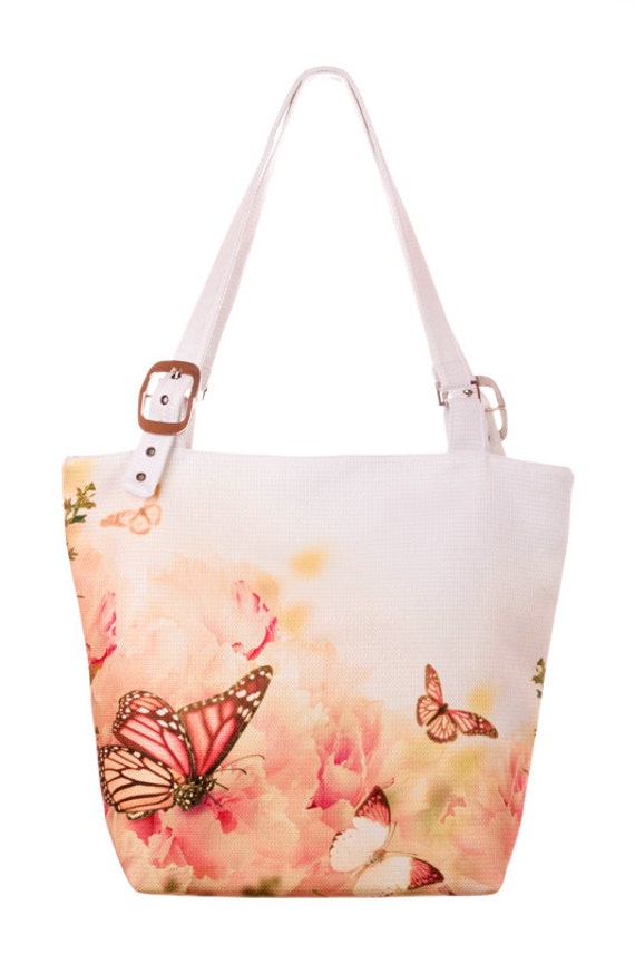 Rose handbag Butterfly print bag Summer print purse Fabric shoulder ...