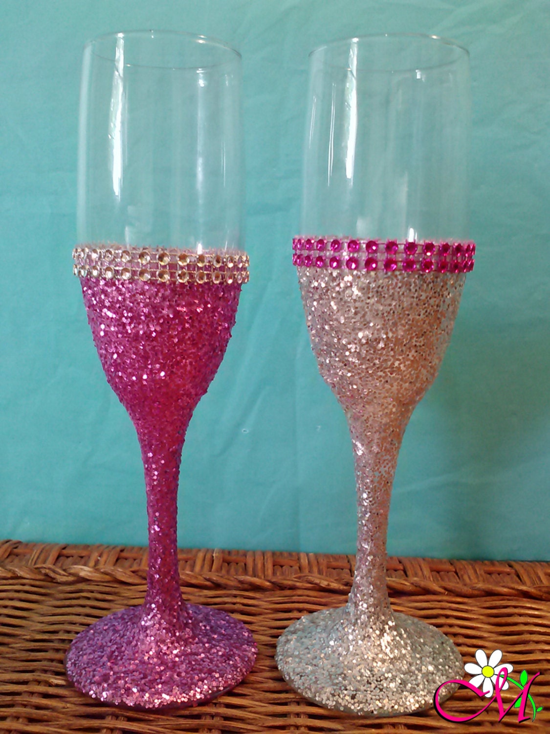 Glitter Champagne Glasses Glass Your Choice of Color