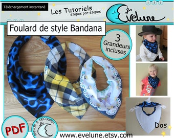 Patron Foulard bandana , bavoir bandana , Foulard enfant , bavoir bébé , Pdf Français , 3 grandeur patron incluses , accessoire cowboy