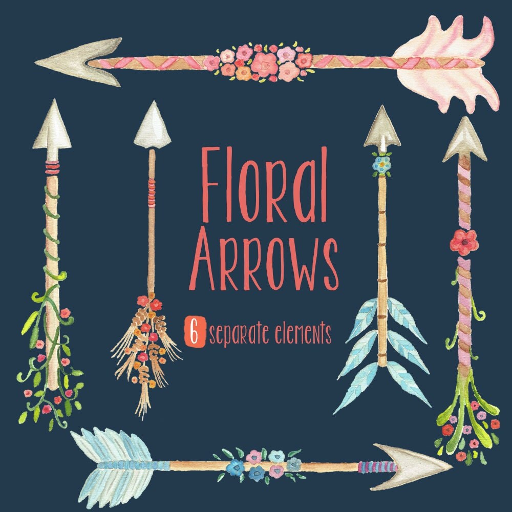 Watercolor Floral Arrows Clipart tribal arrows flowers