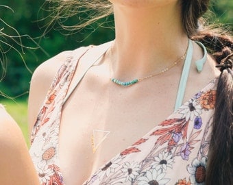 Blue jade necklace, jade bead strand with gold or silver Plated Chain.