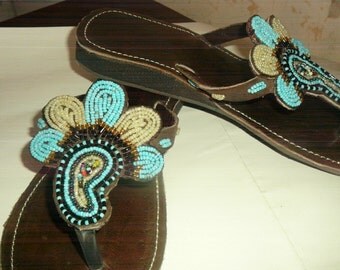 Handmade African Kenyan Leather Bea ds Sandals Flip-Flops ...