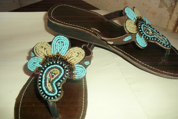 Handmade African Kenyan Leather Beads Sandals by DucaLamBasa