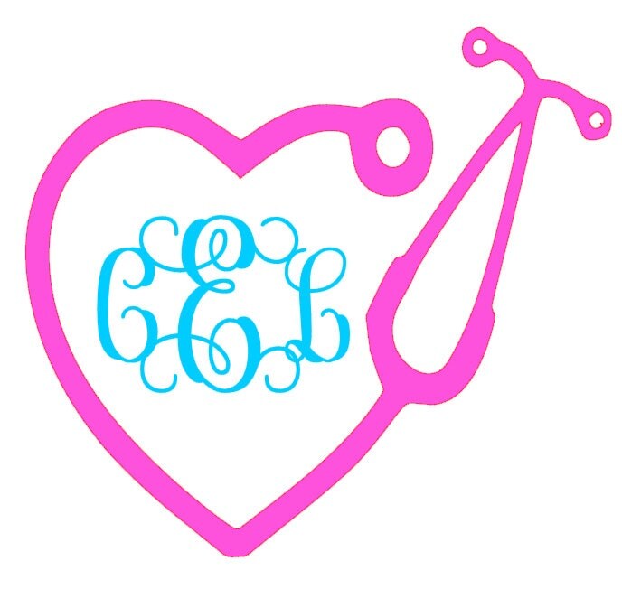 Stethoscope Monogram Car Decal Heart by CandDVinylDesigns on Etsy