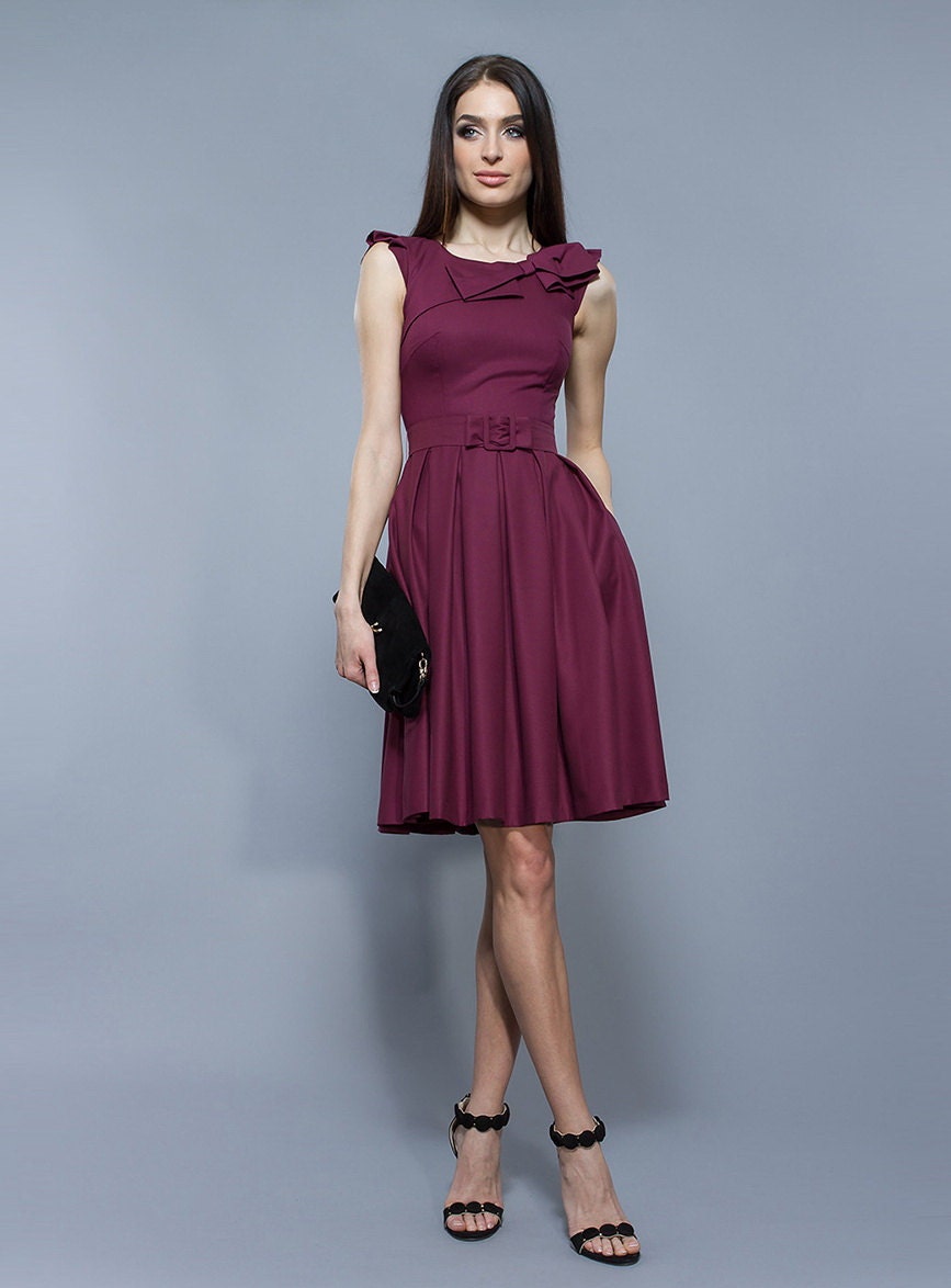 Elegant dress with folds Burgundy. Knee by StylishLadiesShop