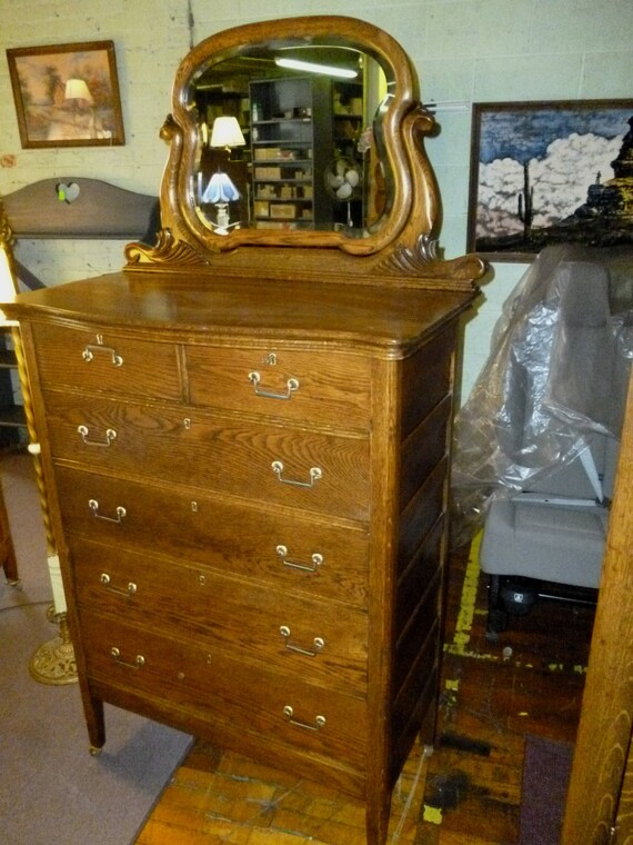 antique Oak Dresser w/ beveled mirror by SkipsAntiqueOak on Etsy
