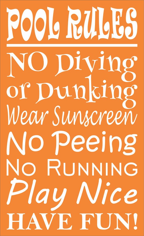 POOL RULES 11 x 18 Stencil Create a fun sign for your pool!