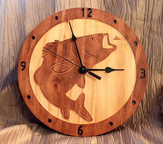 Fish Clock Wood Clock Wall Clock Wooden by BunBunWoodworking
