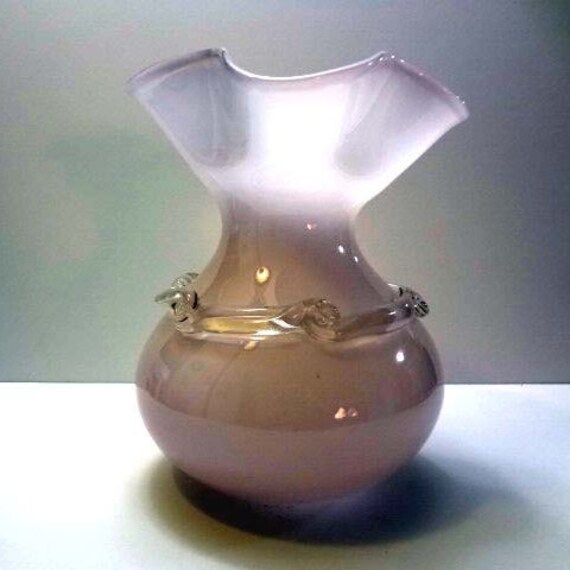 English vintage pink glass vase with fluted by thevillagemagpie