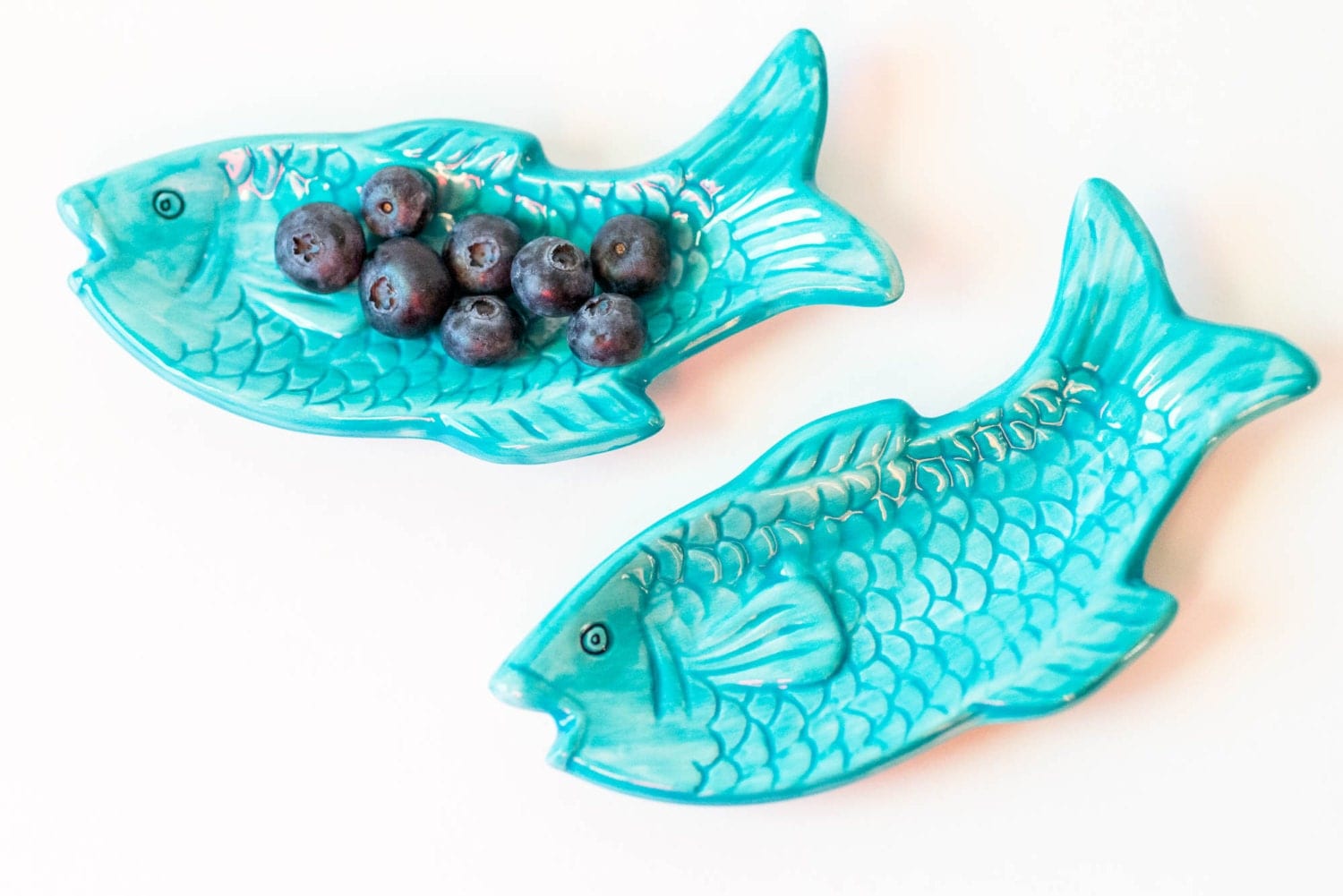 Vintage Ceramic Fish Serving Dishes Decorative Blue Fish Trays Set