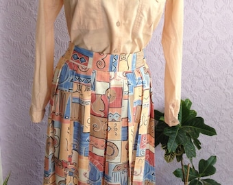 Southwestern Style: Pre-Columbian Motifs Pleated Skirt from the 1980s by St Michael