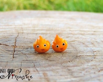 Calcifer (fimo) geek miyazaki manga ghibli Castle howl's moving Stud studs earrings