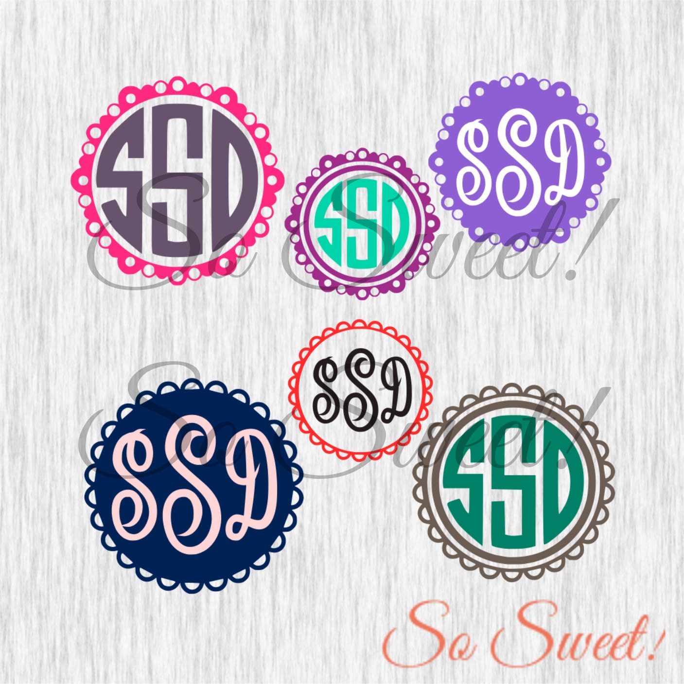 Download Circle Monogram SVG / DXF Frames Scallop Monogram Frame Bubble