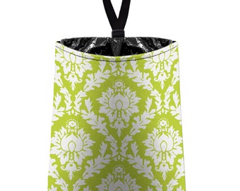 Car Trash Bag // Auto Trash Bag // Car Accessories // Car Litter Bag // Car Garbage Bag - Citrus Green Damask // Car Organizer