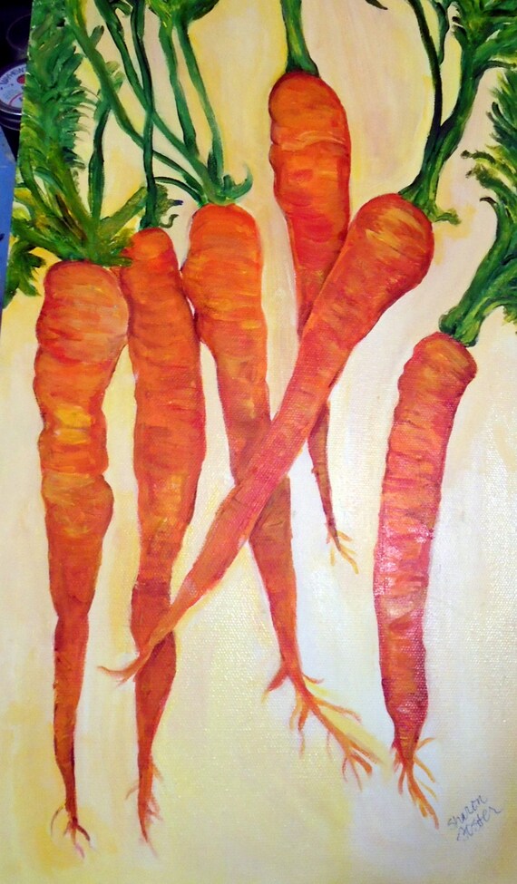 Carrots Acrylics Painting Original Kitchen by SharonFosterArt