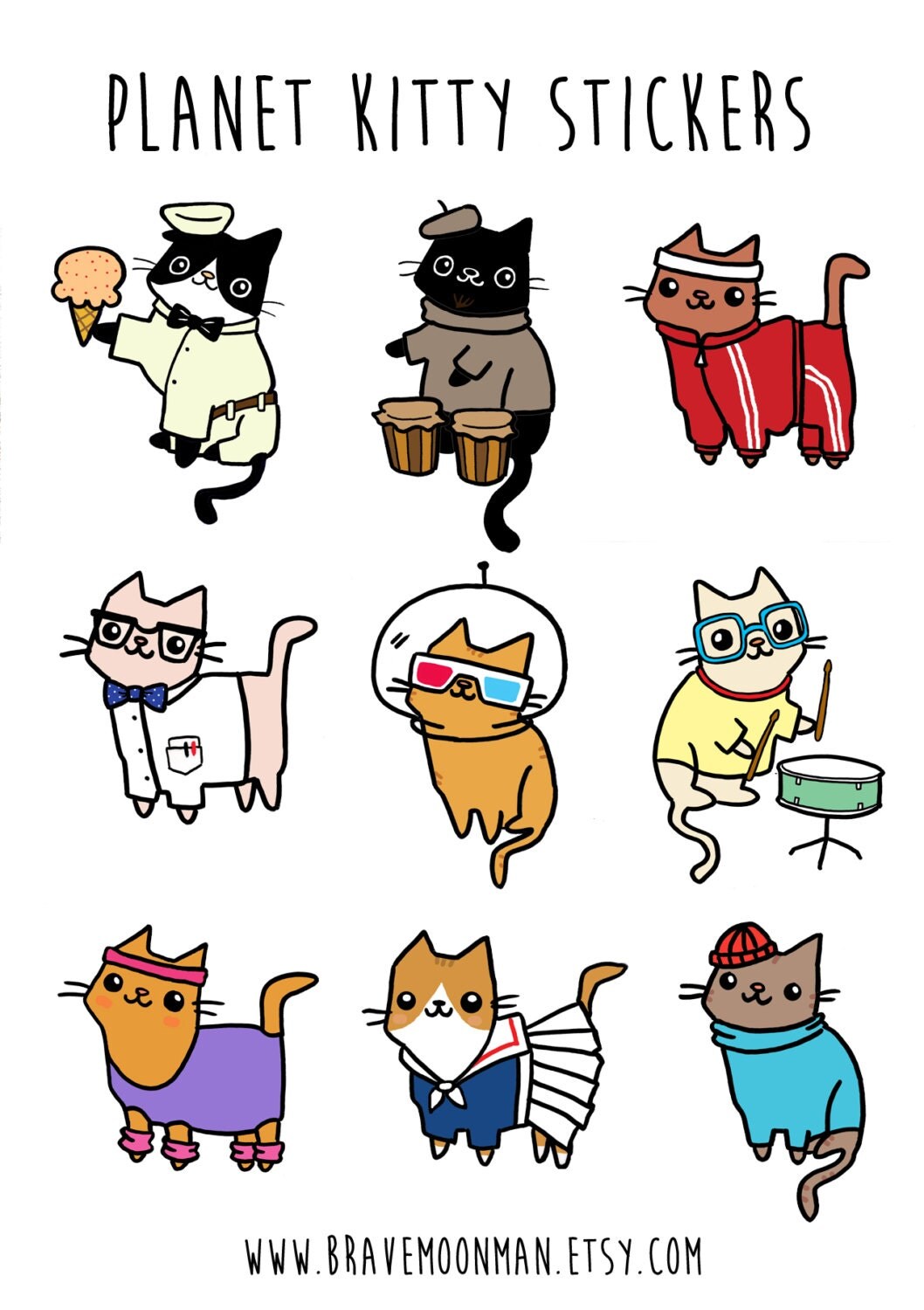 Cute Cat Stickers Sticker Sheet Planet Kitty Funny Stickers