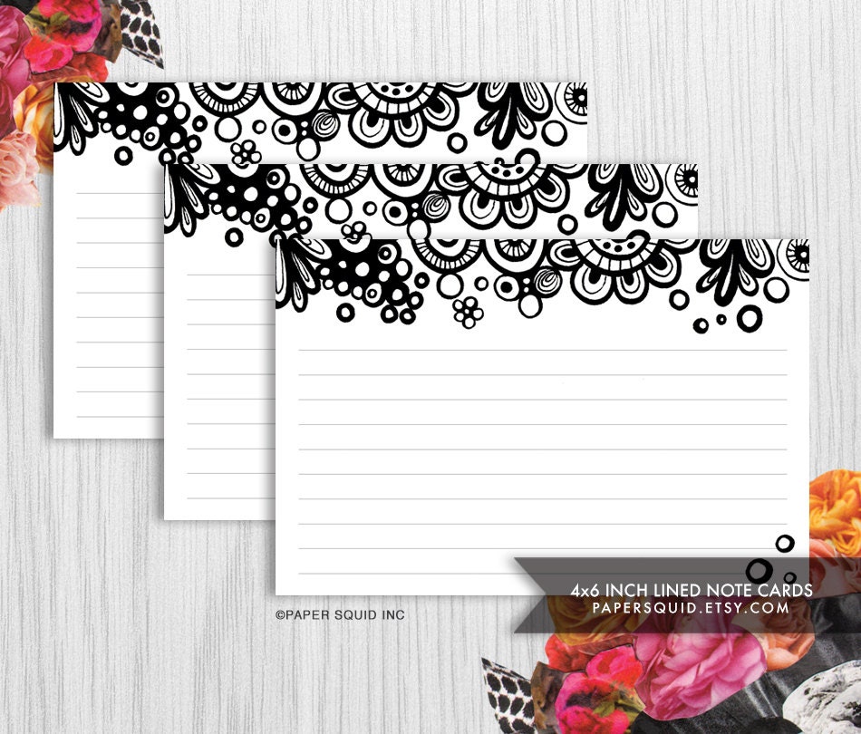 4x6 inch Lined Note Cards Printable DIY 2 Designs Black