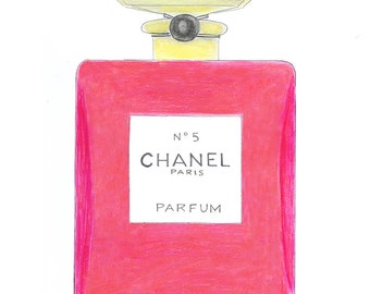 Chanel No.5 Perfume Pink Bottle Watercolor Fashion