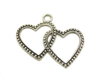 1 pc Matte Silver Plated Base Twin Heart Pendant - Heart 57x55mm-(400-027SP)