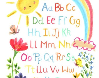Woodland Nursery Art--SUNNY DAY ALPHABET--by Kit Chase