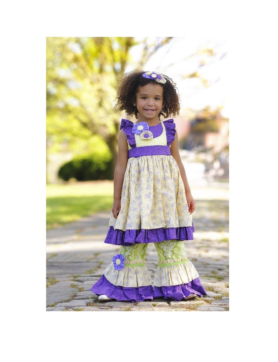 Sun Kissed Girls Dress and Pants Outfit, Ruffle Dress with Petticoat and Ruffle Pants, Little Girl Dresses, Sizes 2T 3T 4T 5 6 7 8
