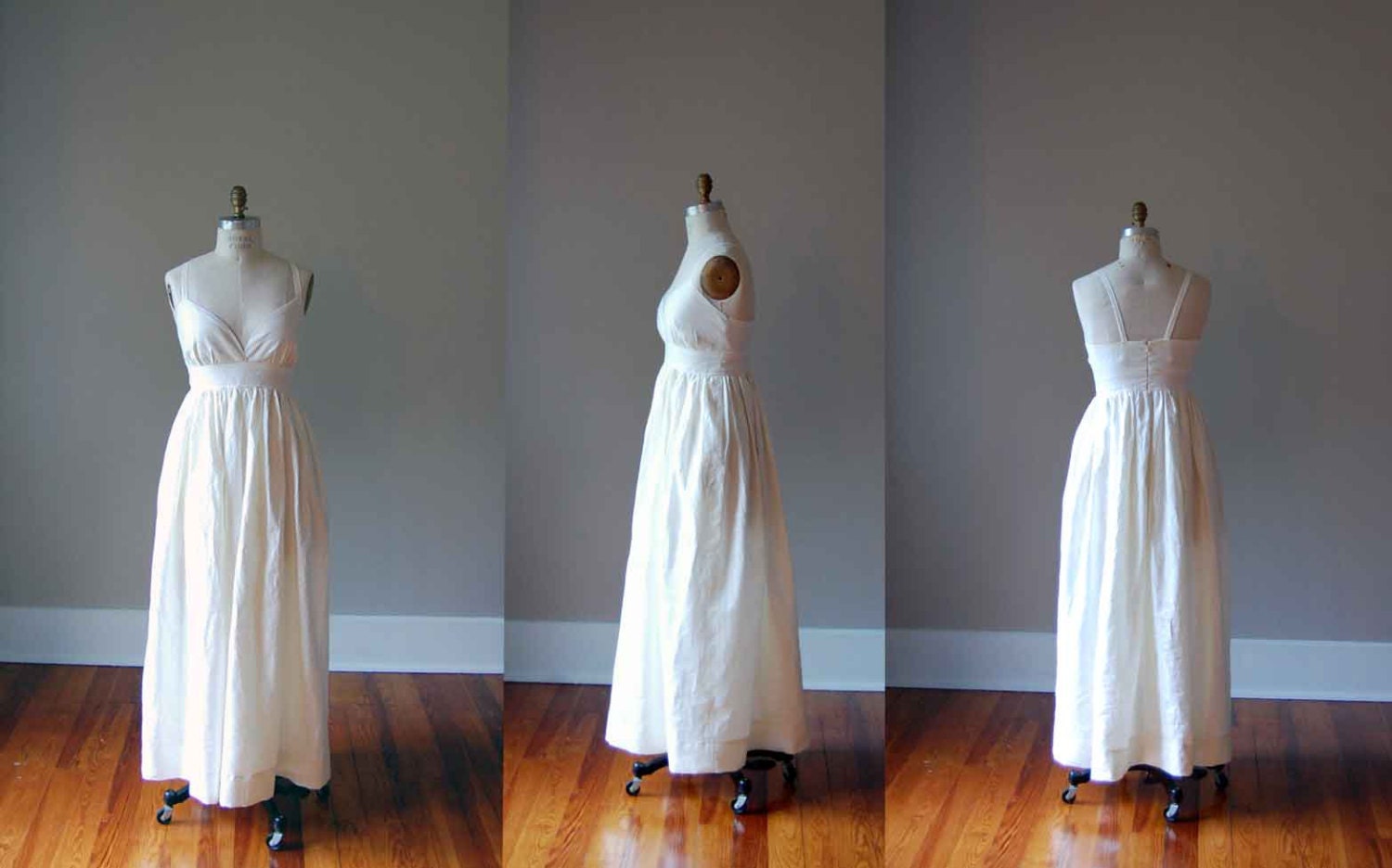 Simple Ivory Wedding Dress in Pure Linen / Empire Waist and