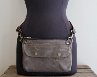 Hip Pack Hip Pouch Fanny Pack Brown Waxed Canvas
