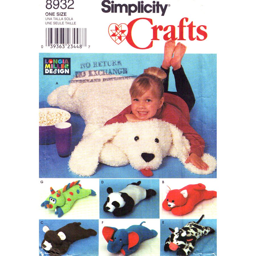 Animal Pillows Pattern Simplicity 8932 Large Stuffed Animal