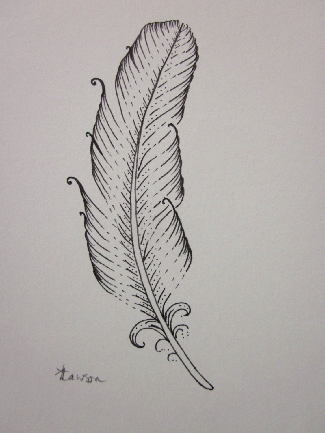 Small curved feather original ink drawing by anne4bags on Etsy